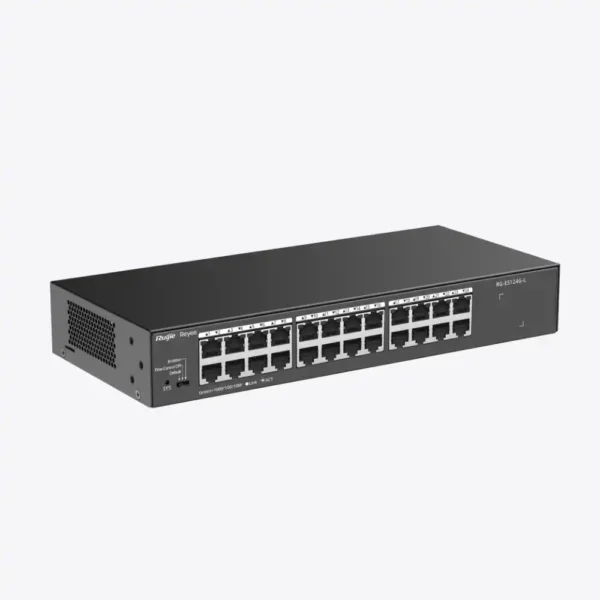 Switch Ruijie Reyee RG-ES124G-L bloque de puertos RJ45 Gigabit y leds de estado