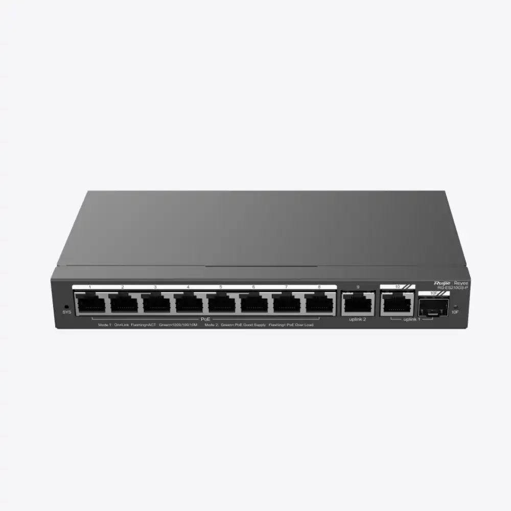 Switch PoE+ Ruijie Reyee RG-ES210GS-P Switch administrado PoE+ 8 puertos Gigabit Ruijie Reyee RG-ES210GS-P con SFP